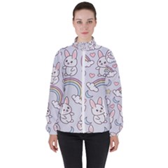 Seamless Pattern With Cute Rabbit Character Women s High Neck Windbreaker by Apen