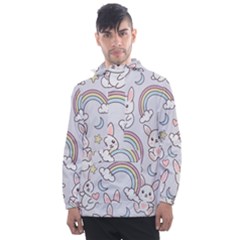 Seamless Pattern With Cute Rabbit Character Men s Front Pocket Pullover Windbreaker by Apen