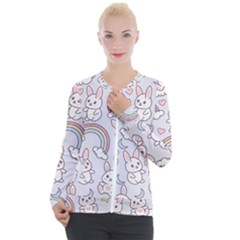 Seamless Pattern With Cute Rabbit Character Casual Zip Up Jacket by Apen