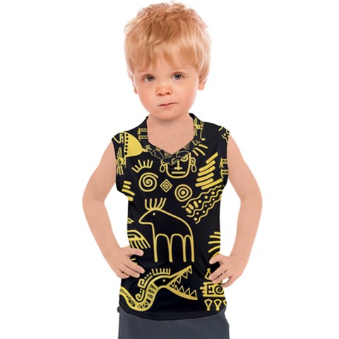 Golden Indian Traditional Signs Symbols Kids  Sport Tank Top by Apen