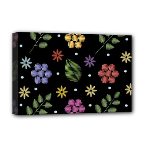 Embroidery Seamless Pattern With Flowers Deluxe Canvas 18  X 12  (stretched) by Apen