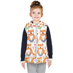 Cute Colorful Owl Cartoon Seamless Pattern Kids  Hooded Puffer Vest by Apen