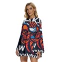 Make devil discovery  Round Neck Long Sleeve Bohemian Style Chiffon Mini Dress View2