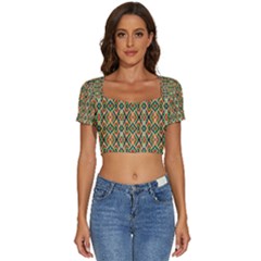 Pattern Design Vintage Abstract Short Sleeve Square Neckline Crop Top  by Jatiart