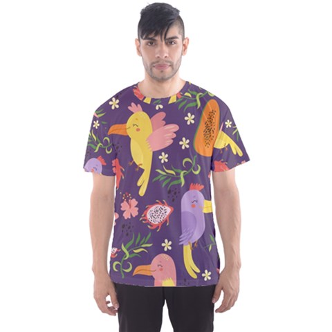 Exotic Seamless Pattern With Parrots Fruits Men s Sport Mesh T-shirt by Ravend