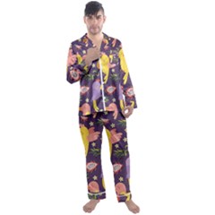 Exotic Seamless Pattern With Parrots Fruits Men s Long Sleeve Satin Pajamas Set by Ravend