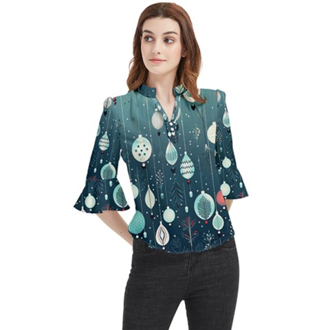 Ball Bauble Winter Loose Horn Sleeve Chiffon Blouse by Ravend