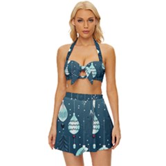 Ball Bauble Winter Vintage Style Bikini Top And Skirt Set  by Ravend