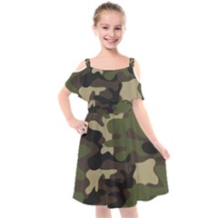 Texture Military Camouflage Repeats Seamless Army Green Hunting Kids  Cut Out Shoulders Chiffon Dress by Ravend