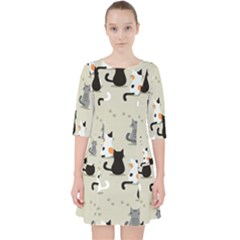 Cute Cat Seamless Pattern Quarter Sleeve Pocket Dress by Ravend