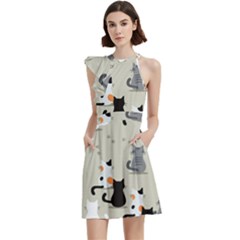 Cute Cat Seamless Pattern Cocktail Party Halter Sleeveless Dress With Pockets by Ravend