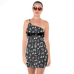 Chalk Music Notes Signs Seamless Pattern One Shoulder Ring Trim Bodycon Dress by Ravend