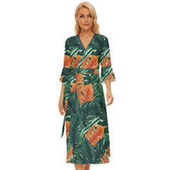 Green Tropical Leaves Midsummer Wrap Dress by Jack14