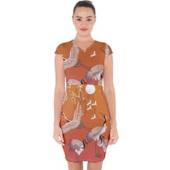 Japanese Crane Painting Of Birds Capsleeve Drawstring Dress  by Cendanart