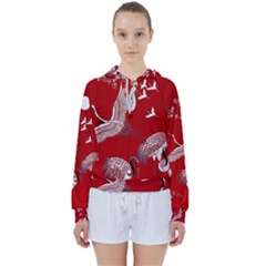 Japanese Crane Bird Art Women s Tie Up Sweat by Cendanart