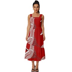 Japanese Crane Bird Art Square Neckline Tiered Midi Dress by Cendanart