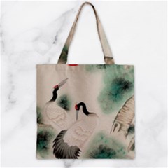 Japanese Crane Painting Of Bird Zipper Grocery Tote Bag by Cendanart