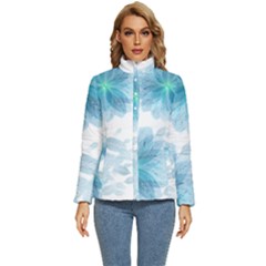 Blue-flower Women s Puffer Bubble Jacket Coat by saad11