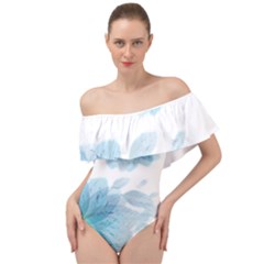 Blue-flower Off Shoulder Velour Bodysuit  by saad11