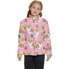 Corgi Bubble Boba Tea Pink Pattern Kids  Puffer Bubble Jacket Coat by Cendanart