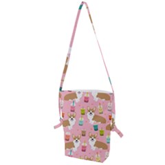 Corgi Bubble Boba Tea Pink Pattern Folding Shoulder Bag by Cendanart