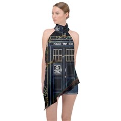 Tardis Doctor Who Magic Travel Macine Fantasy Halter Asymmetric Satin Top by Cendanart