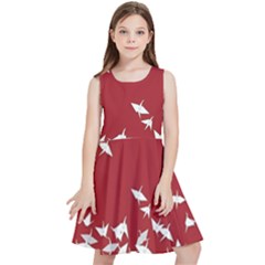 Red Sun Sea Waves Bird Japanese Art Minimalist Kids  Skater Dress by Bedest