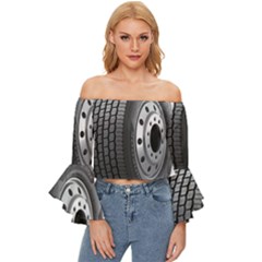 Tire Off Shoulder Flutter Bell Sleeve Top by Ket1n9