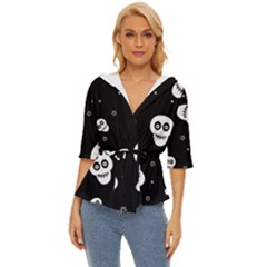 Skull Pattern Lightweight Drawstring Hooded Top by Ket1n9