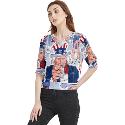 Independence Day United States Of America Quarter Sleeve Blouse by Ket1n9