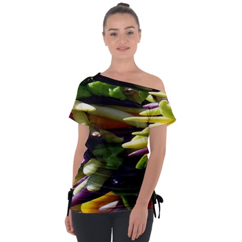 Bright Peppers Off Shoulder Tie-up T-shirt by Ket1n9