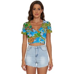 World Map V-neck Crop Top by Ket1n9