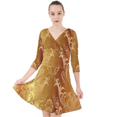 Golden Pattern Vintage Gradient Vector Quarter Sleeve Front Wrap Dress by Ket1n9