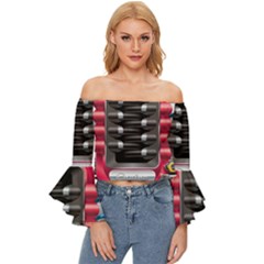 Car Engine Off Shoulder Flutter Bell Sleeve Top by Ket1n9