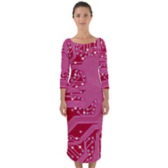 Pink Circuit Pattern Quarter Sleeve Midi Bodycon Dress by Ket1n9