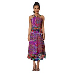 Technology Circuit Board Layout Pattern Sleeveless Cross Front Cocktail Midi Chiffon Dress by Ket1n9