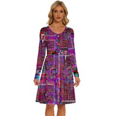 Technology Circuit Board Layout Pattern Long Sleeve Dress With Pocket by Ket1n9