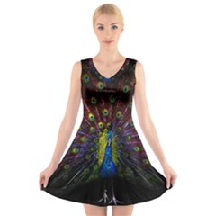 Beautiful Peacock Feather V-neck Sleeveless Dress by Ket1n9