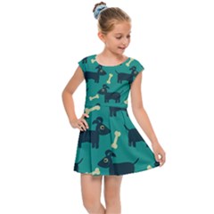 Happy Dogs Animals Pattern Kids  Cap Sleeve Dress by Ket1n9