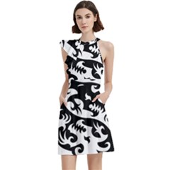 Ying Yang Tattoo Cocktail Party Halter Sleeveless Dress With Pockets by Ket1n9