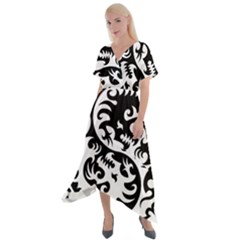 Ying Yang Tattoo Cross Front Sharkbite Hem Maxi Dress by Ket1n9