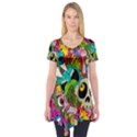 Crazy Illustrations & Funky Monster Pattern Short Sleeve Tunic  View1