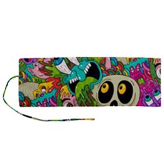 Crazy Illustrations & Funky Monster Pattern Roll Up Canvas Pencil Holder (m) by Ket1n9