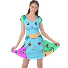 Cat Animals Cartoon Pattern Cap Sleeve Dress by Cendanart