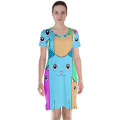 Cat Animals Cartoon Pattern Short Sleeve Nightdress by Cendanart