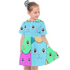 Cat Animals Cartoon Pattern Kids  Sailor Dress by Cendanart