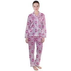 Alien Pattern Pink Women s Long Sleeve Satin Pajamas Set	 by Ket1n9