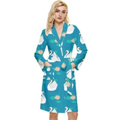 Elegant Swan Pattern With Water Lily Flowers Long Sleeve Velvet Robe by Ket1n9