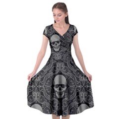 Dark Horror Skulls Pattern Cap Sleeve Wrap Front Dress by Ket1n9