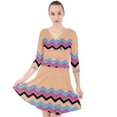 Chevrons Patterns Colorful Stripes Quarter Sleeve Front Wrap Dress by Ket1n9